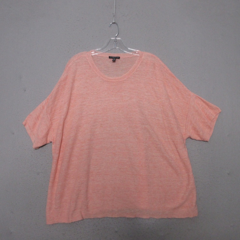 Eileen Fisher Knit Top 2X Organic Linen Boxy Lagenlook Coastal Breathable Orange